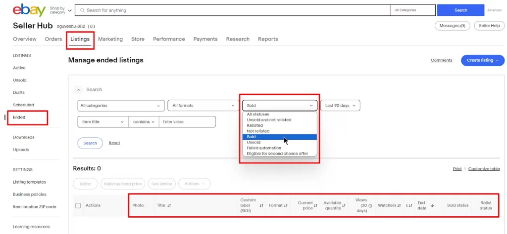 View Your Own Sold Items in Seller Hub