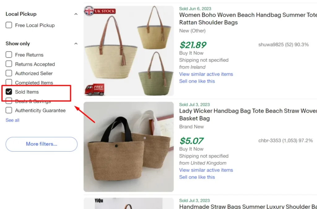 eBay’s Standard Search to Check Sold Items