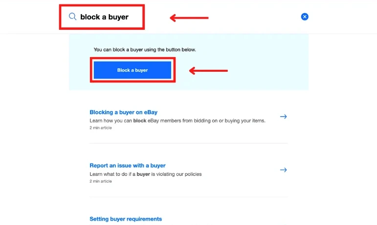 Searching block a buyer on eBay