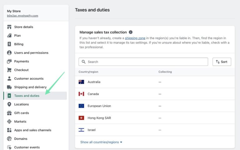 configure tax and duties on shopify