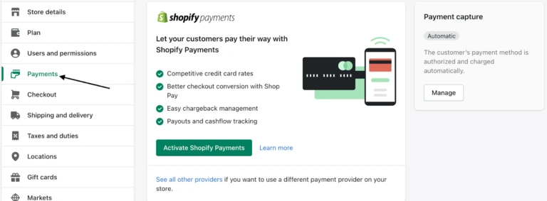 shopify activate payment