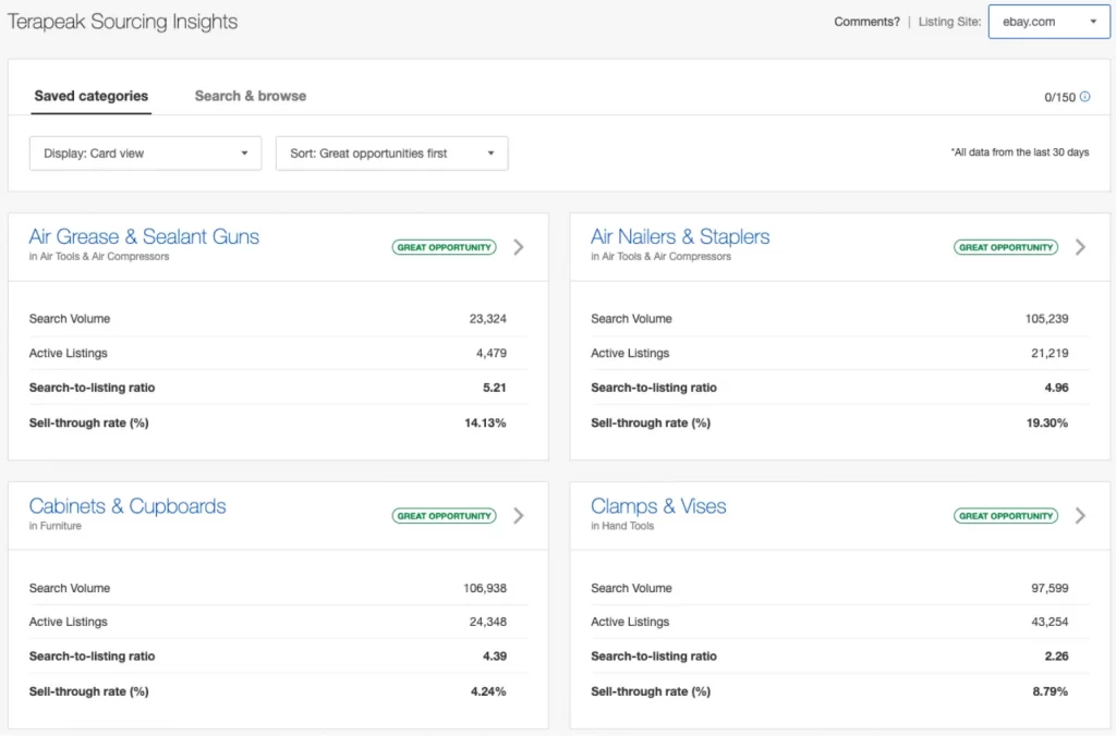 Access Terapeak Sourcing Insights