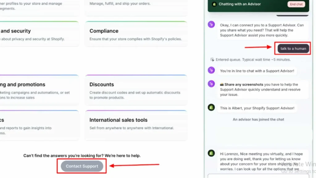Contact Shopify Support with Live Chat