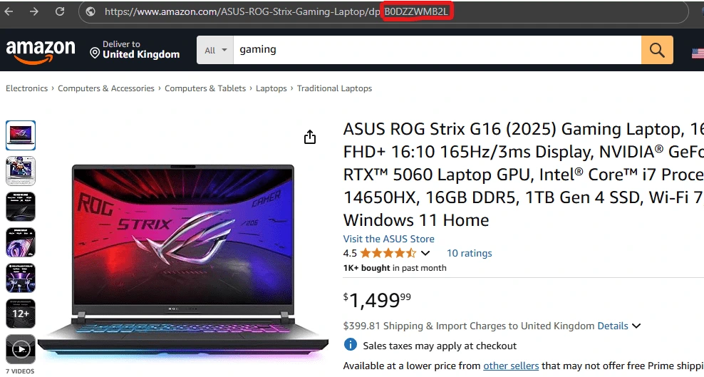 Find Amazon ASIN Number Through Product URL