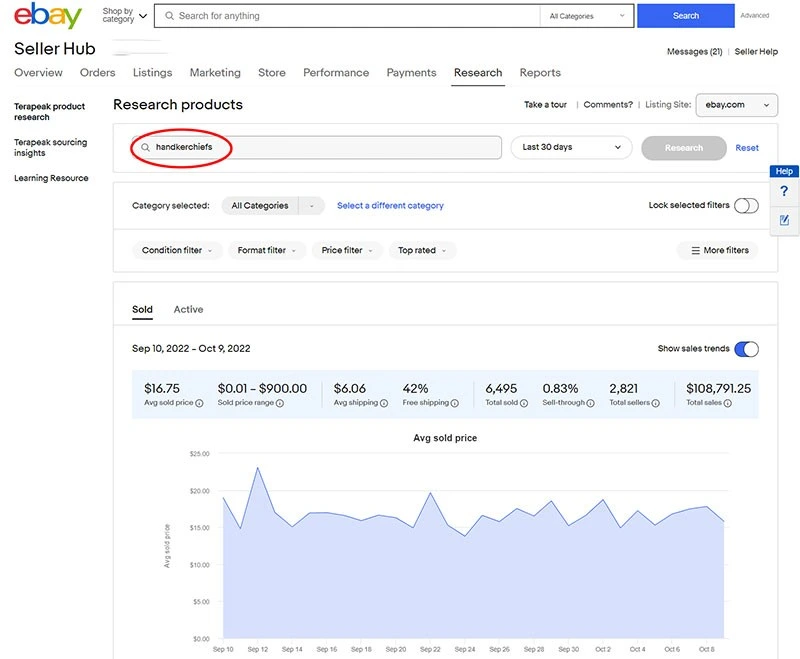 Find Products Using Terapeak Product Research