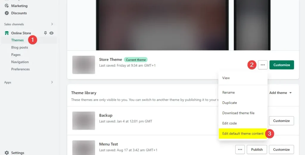 shopify default theme content
