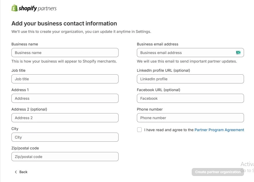 Complete Your Shopify Partner Profile