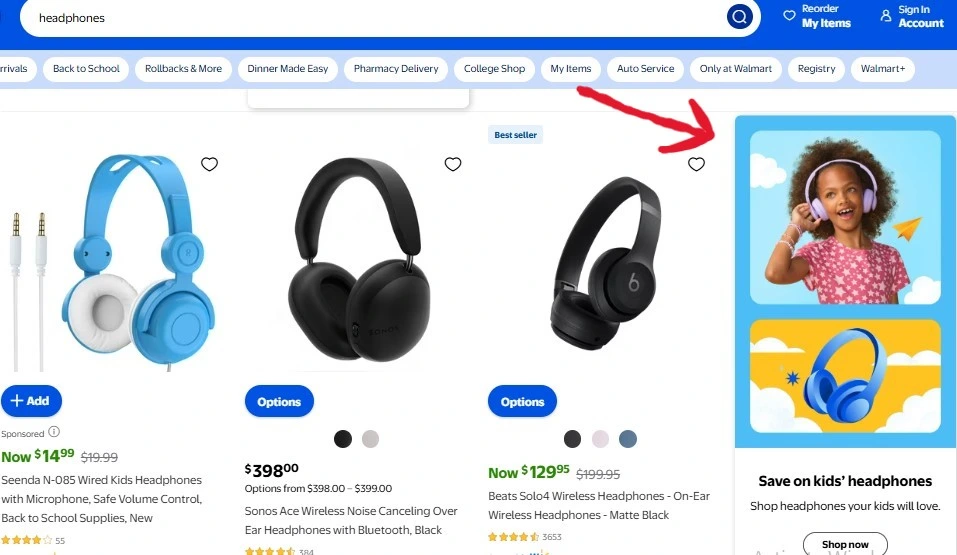 a banner display ad shown on walmart