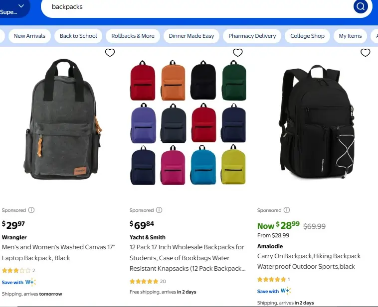 sponsored products ads shown on walmart