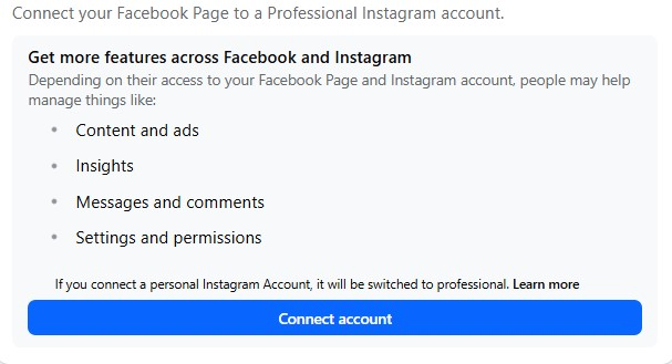 Connect your Facebook Page to a Professional Instagram account