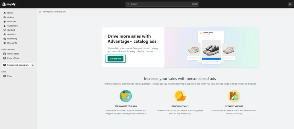 facebook and instagram get started