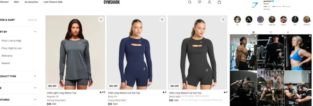 gymshark shopify instagram integration
