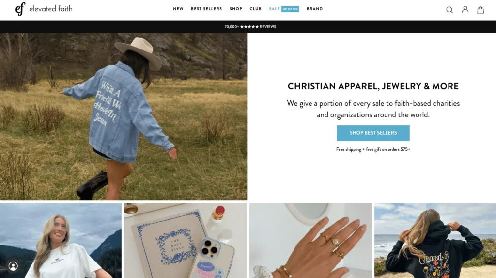 elevated faith shopify t shirt store example