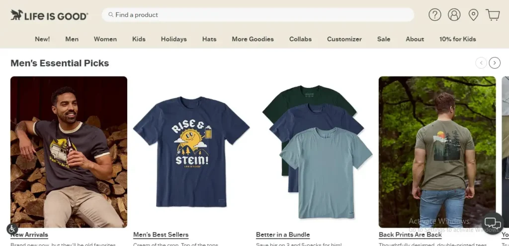life is good shopify t shirt store example
