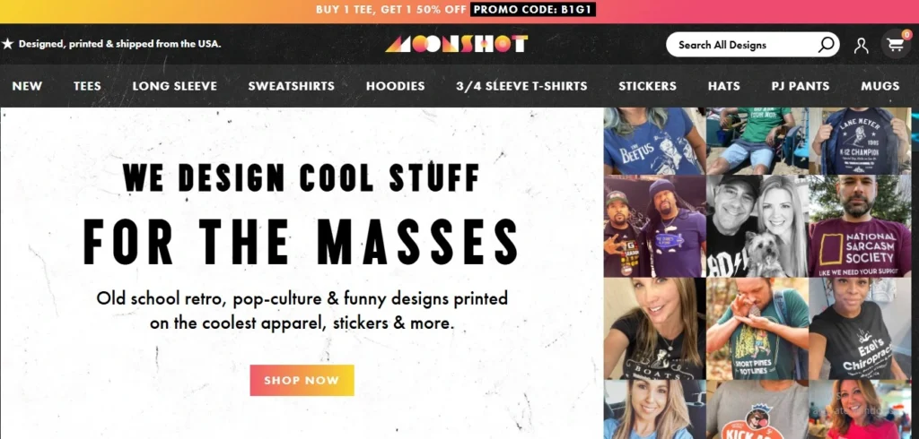 m00nshot! shopify t shirt store example