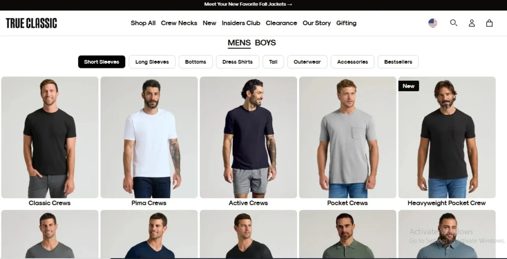 true classic shopify t shirt store example