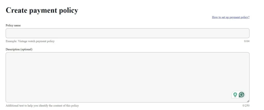 adding ebay payment policy name and description