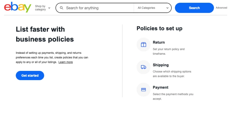 getting started with ebay business policies