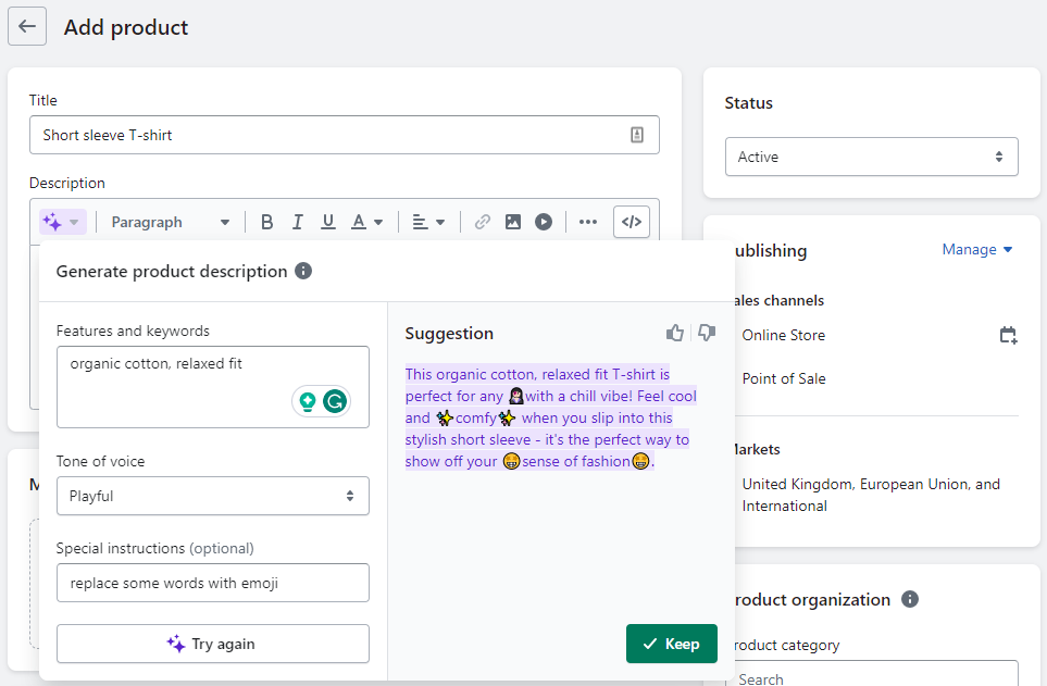 Shopify magic product description generator