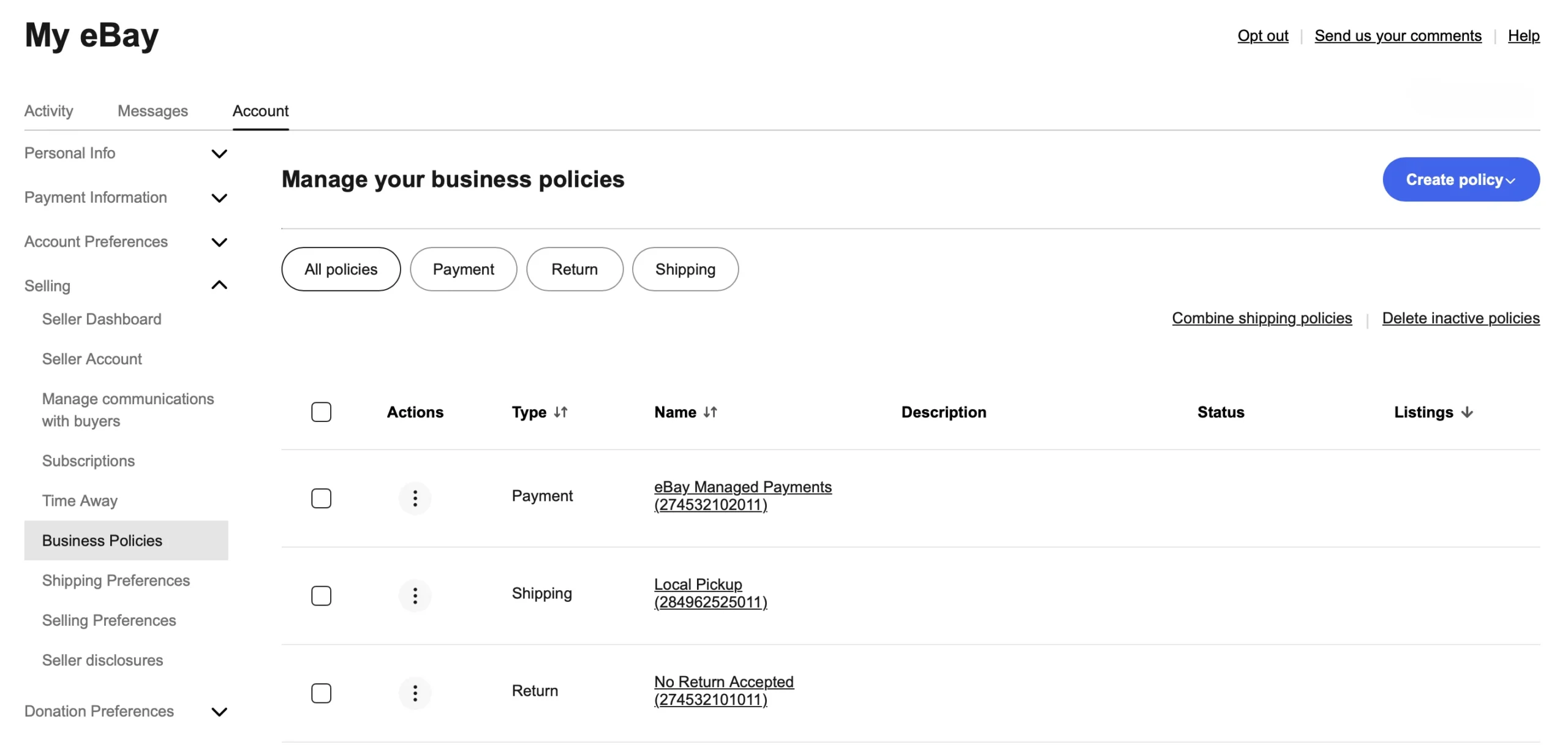 Configure Your ebay Business Policies