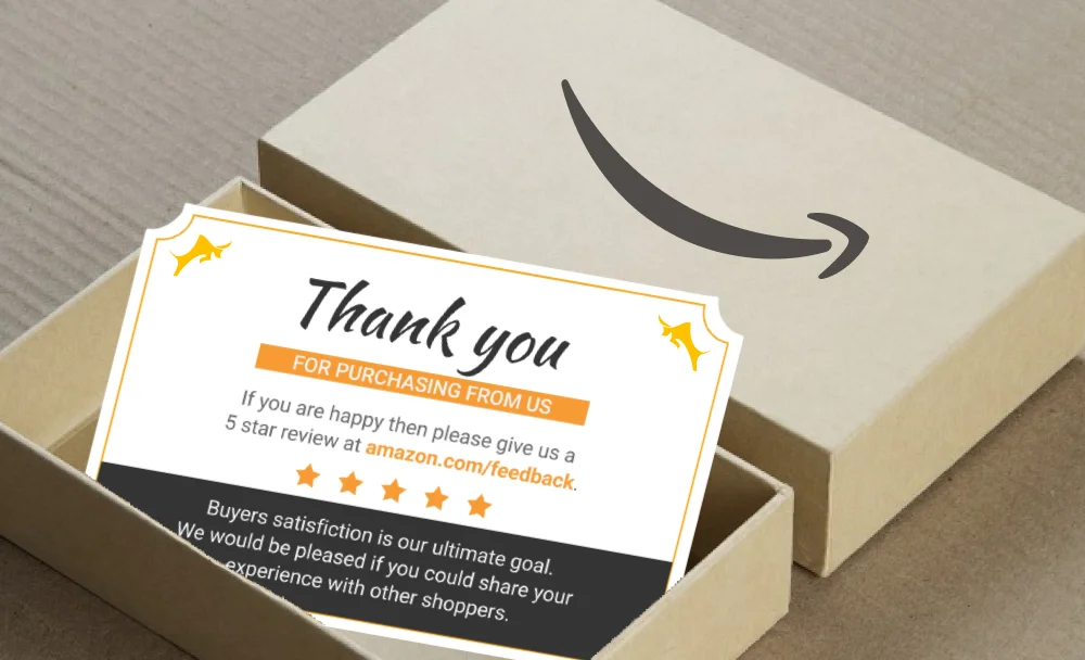 This image is a promotional thank you card included in an Amazon product package