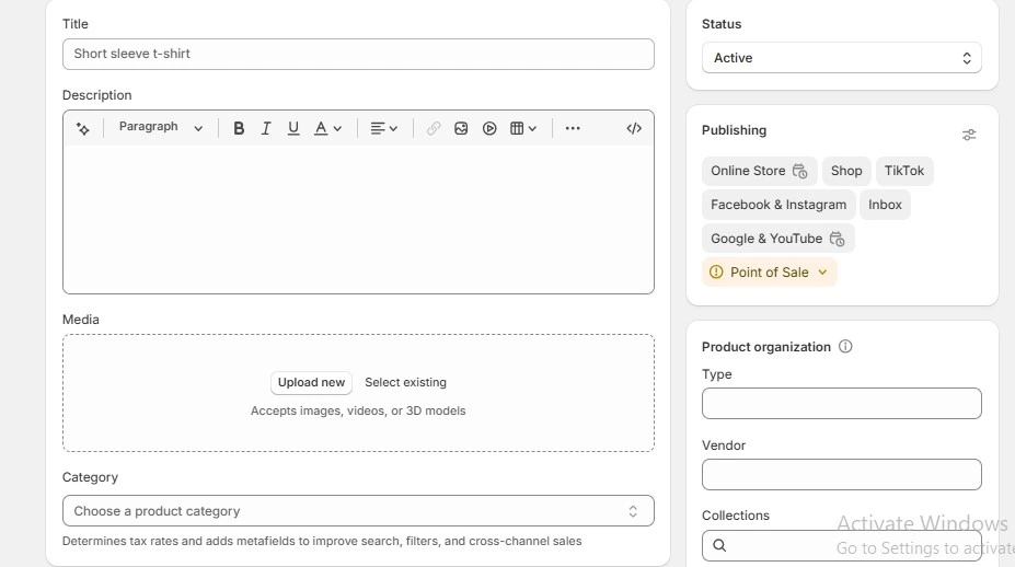 adding products title and description in shopify