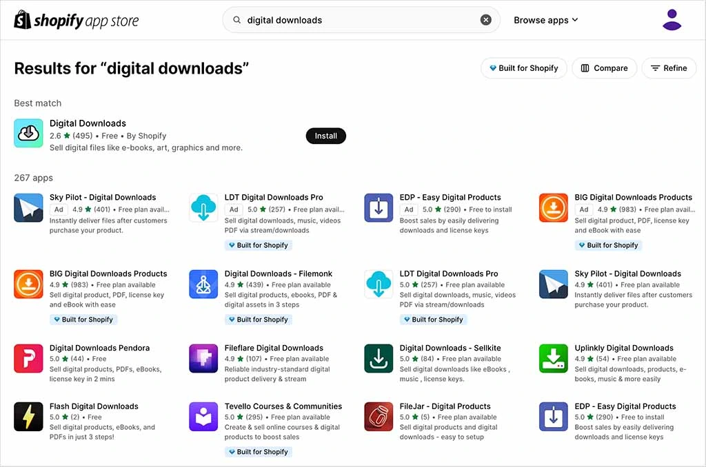 digital download apps in shopify app store