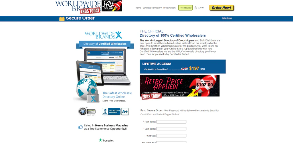 image of the homepage of Worldwide Brands one of the Amazon dropshipping suppliers