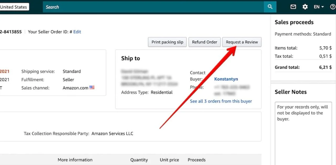 image showing amazon's request a review button