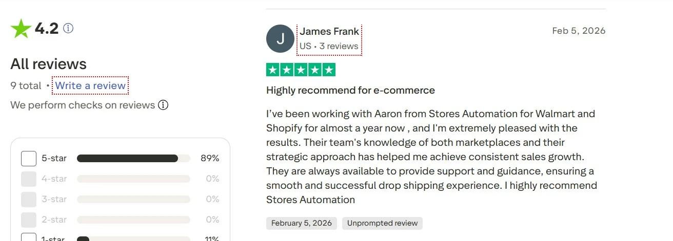 Stores Automation Review from TrustPilot