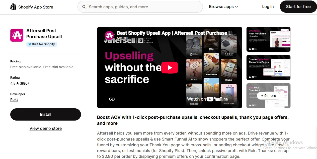 AfterSell by Rokt Shopify upsell app screenshot