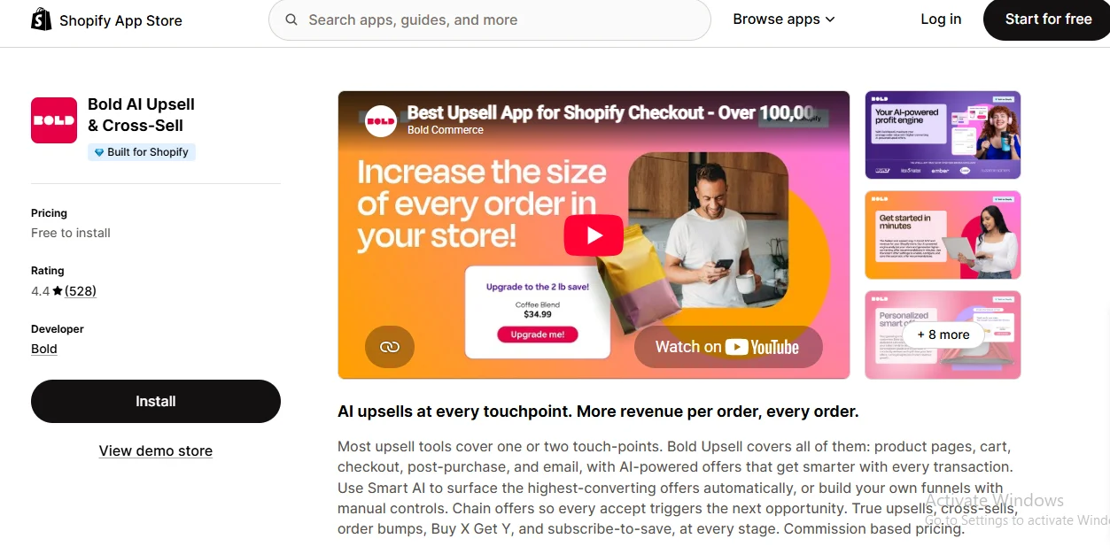 Bold AI Upsell and Cross-Sell Shopify app screenshot