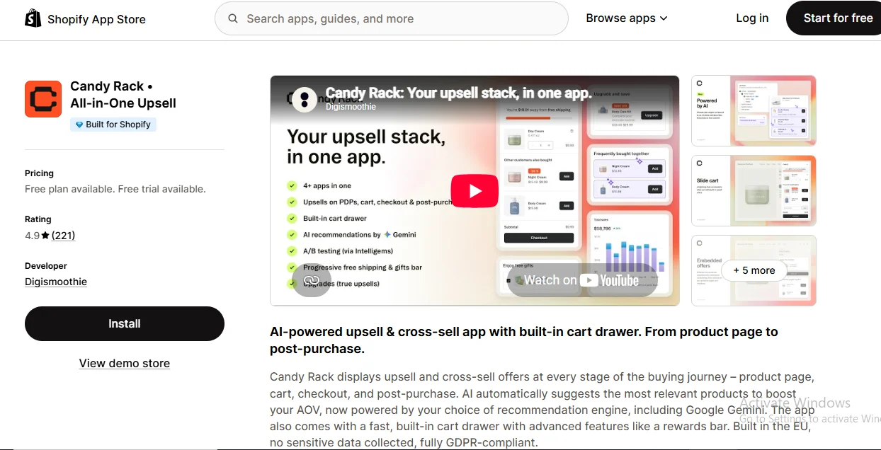 Candy Rack Shopify upsell app screenshot