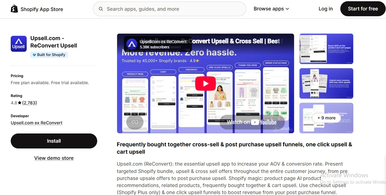 ReConvert Shopify upsell app screenshot